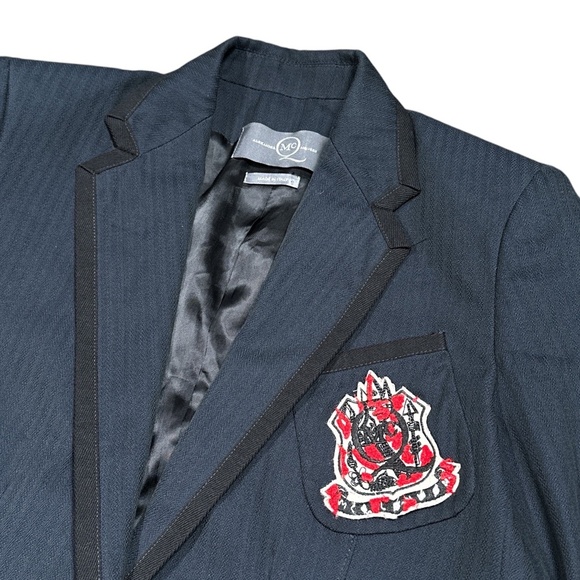 Alexander McQueen Wool Cotton Blue Striped Logo Patch Blazer Jacket Womens 40 - Picture 3 of 11